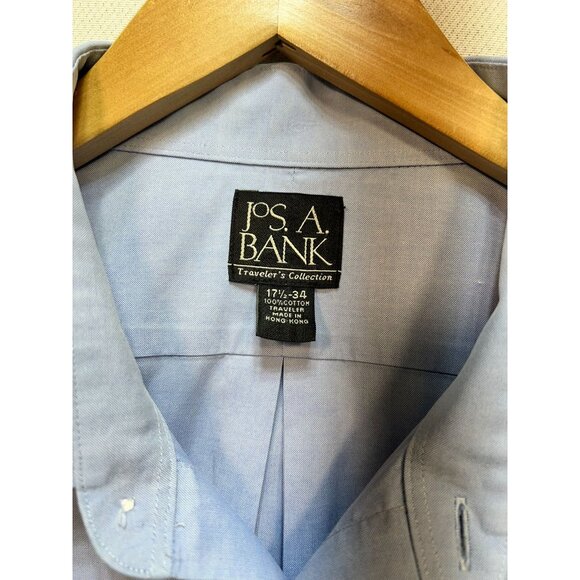Jos. A Bank Mens Travelers Button Up Cotton Shirt Size 171/2-34 Blue Long Sleeve - Picture 3 of 13